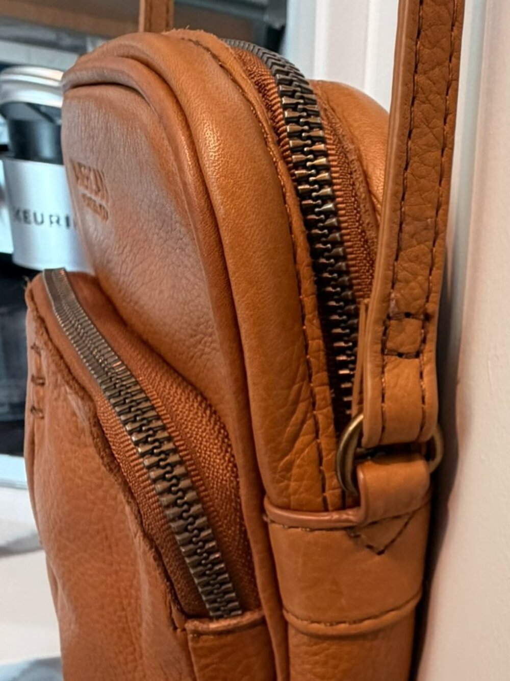 American Leather Co. Genuine Leather Crossbody Bag | Tan Camel Leather - Picture 7 of 11